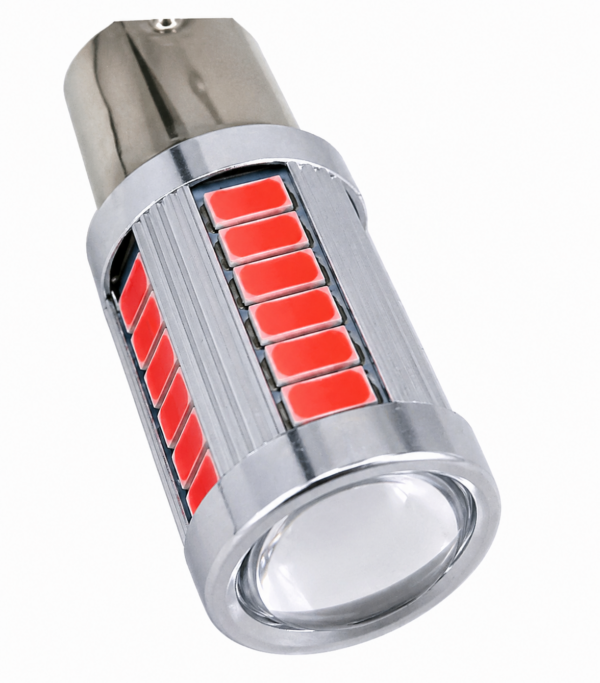Lampara Led 2 Polos P21/5W Lupa Rojo 12V