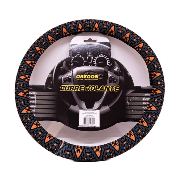 CUBREVOLANTE  MODELO CIRCO LOCO TELA NEGRO / NARANJA