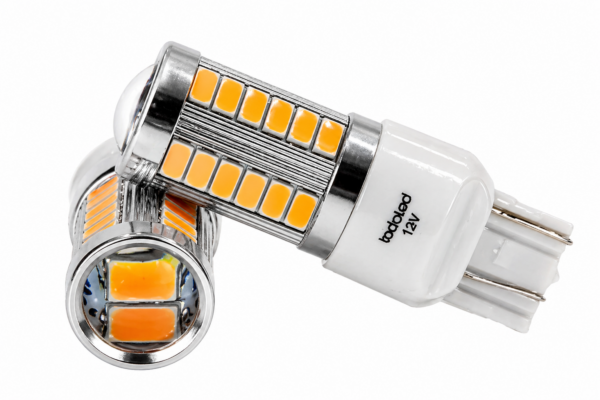 Lampara Led 2 Polos W21/5W Lupa Ambar 12V