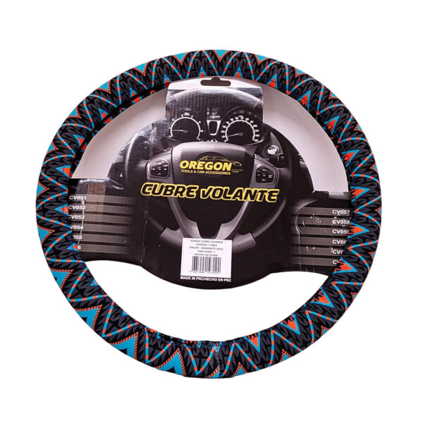 CUBREVOLANTE MODELO CIRCO LOCO TELA NEGRO / AZUL