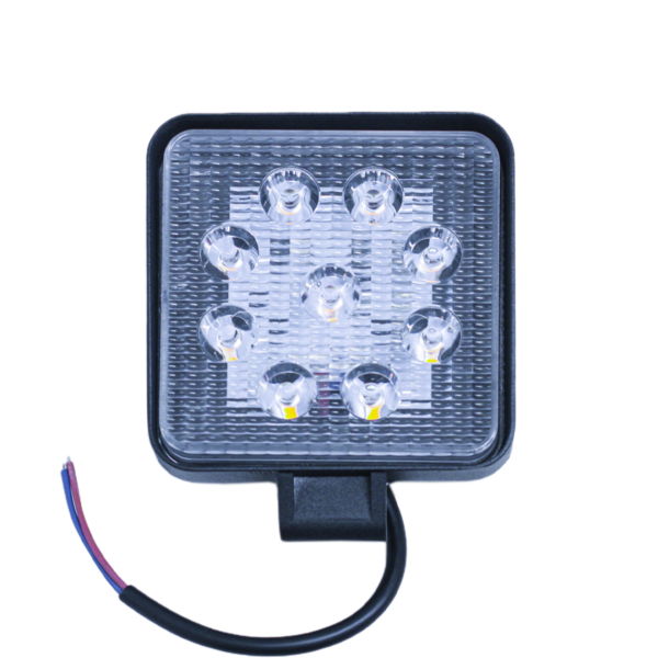 FARO DE LED UNIVERSAL CUADRADO 27 WATTS (9 LED 3 WATTS) COLOR AMBAR 12V / 24V