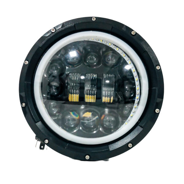 FARO DE LED UNIVERSAL REDONDO 7" 12 LED EPISTAR BLANCO CON FUNCION ALTA Y BAJA + OJO DE ANGEL BLANCO Y AMBAR Y AMBAR