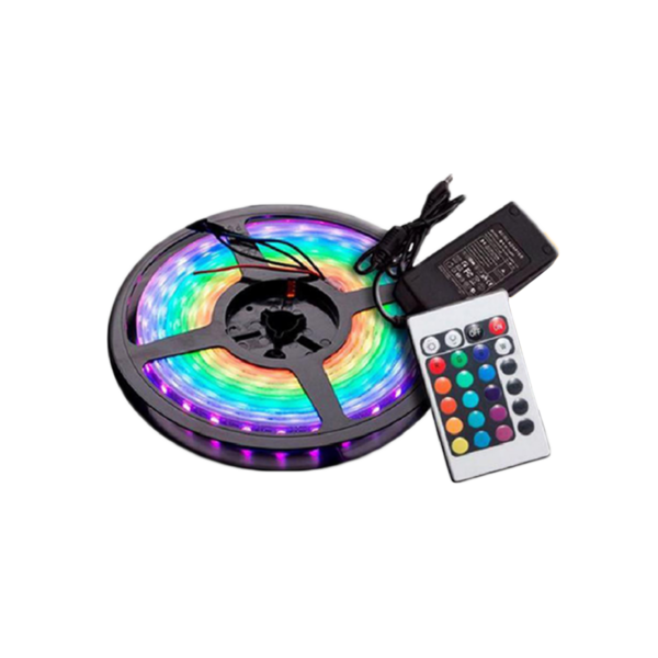 TIRA DE LED (300 LED) 5 METROS 5050 - RGB 12V CON ADAPTADOR Y CONTROL REMOTO 12V