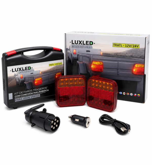 KIT FAROS TRASEROS LED INALAMBRICOS PARA USO OFF ROAD TRAILER / UTV / CAMION UNIVERSAL 12V/24V CON BATERIA (HASTA 10 HORAS) Y ACCESORIOS INCLUIDOS