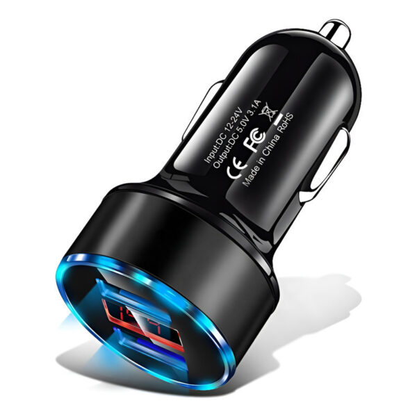 CARGADOR 12V- DOBLE USB + VOLTÍMETRO - NEGRO