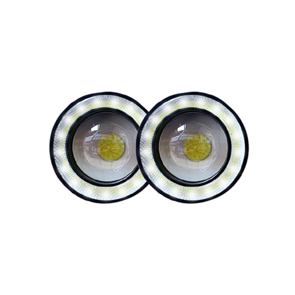 JUEGO DE FAROS LED 7.5CM DIAMETRO BLANCO CON OJO DE ANGEL 12V