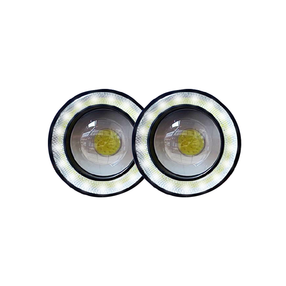 JUEGO DE FAROS LED 7.5CM DIAMETRO BLANCO CON OJO DE ANGEL 12V