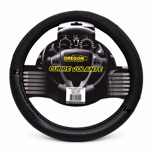 CUBRE VOLANTE MODELO NASCAR CUERO SINTENTICO NEGRO / NEGRO 38*8.2CM